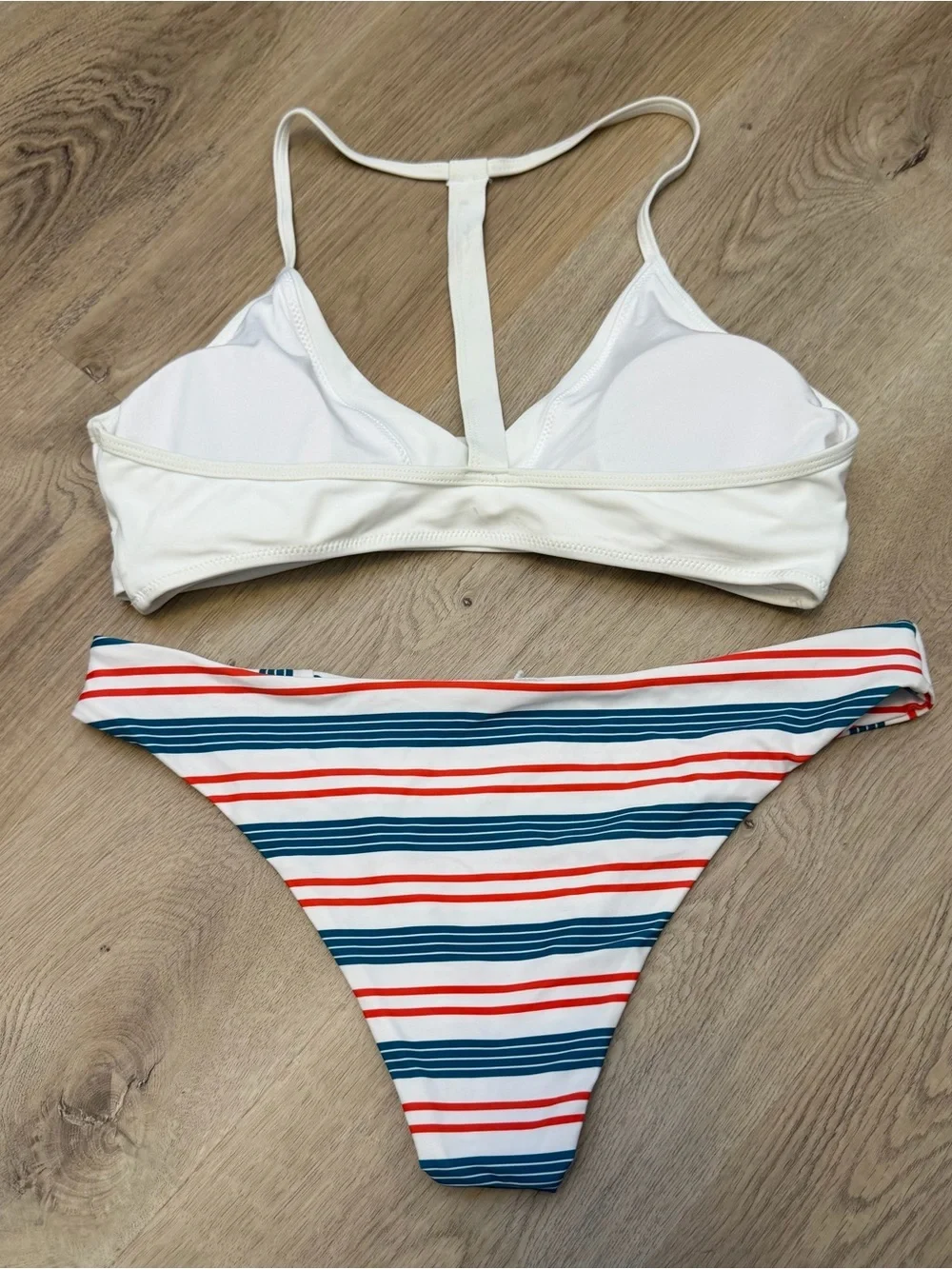 Cupshe White and Stripe Bikini Set